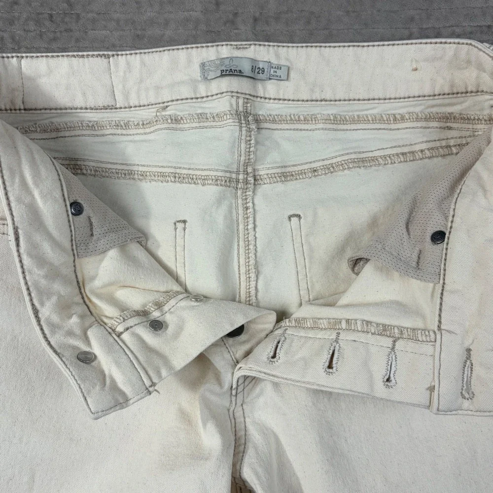 Prana Kara Jeans Womens 8/29 Off White Cream Denim Button Fly‎ Tapered Leg Pants